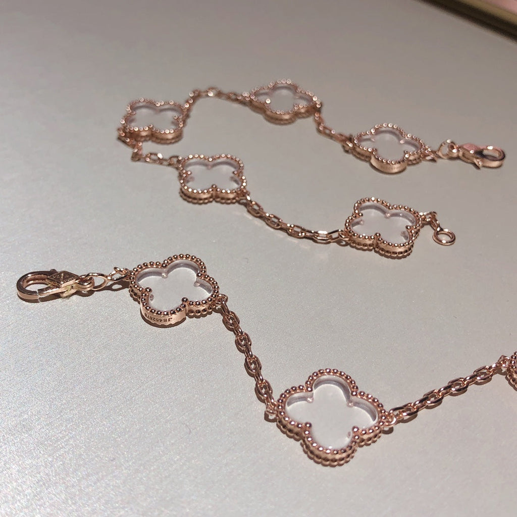 [Glow Jewelry]CLOVER 5 MOTIF ROCK CRYSTAL BRACELET