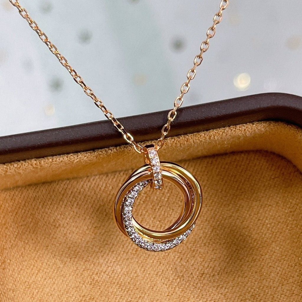 GlowTRINITY NECKLACE SILVER GOLD PINK GOLD DIAMONDS