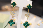 ¡®Glow¡¯CLOVER EARRINGS GOLD MALACHITE DIAMOND 3 MOTIF