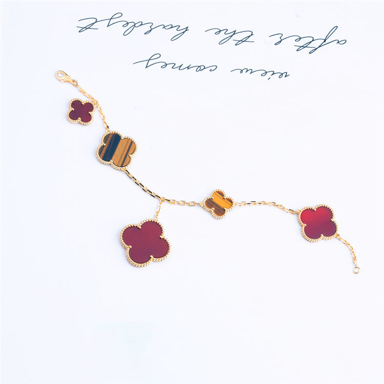 ¡®Glow¡¯CLOVER BRACELET 5 MOTIFS CARNELIAN TIGER EYE