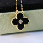 ¡®Glow¡¯CLOVER 15MM DIAMOND ONYX NECKLACE