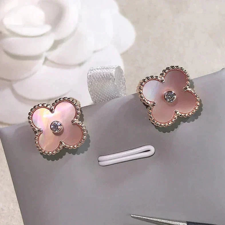 ¡®Glow¡¯CLOVER MEDIUM 1 MOTIFS  PINK MOP DIAMOND EARRINGS