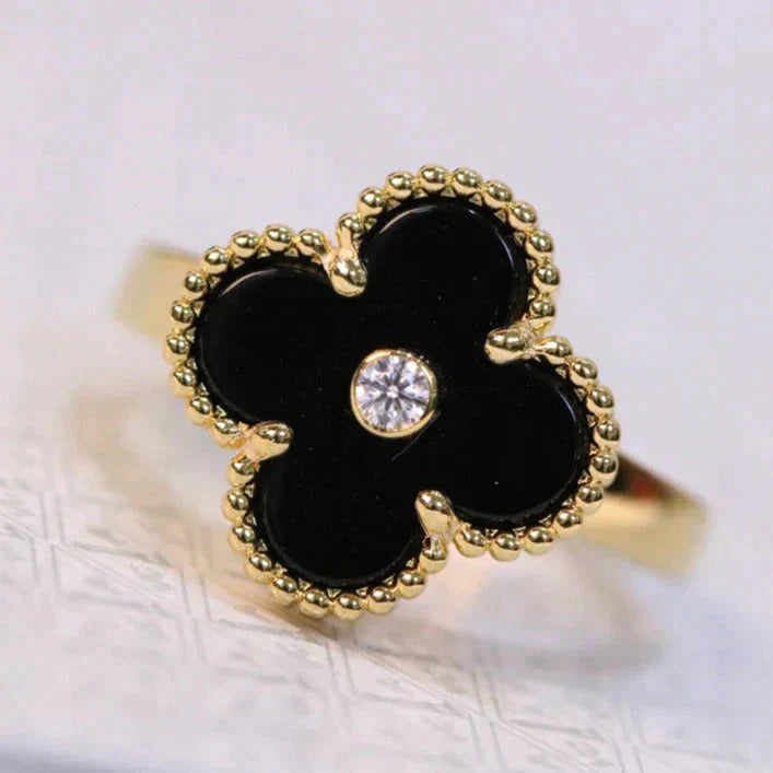 ¡®Glow¡¯CLOVER ONYX RING GOLD DIAMOND