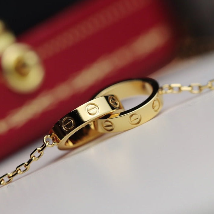 GlowLOVE NECKLACE DOUBLE RING GOLD