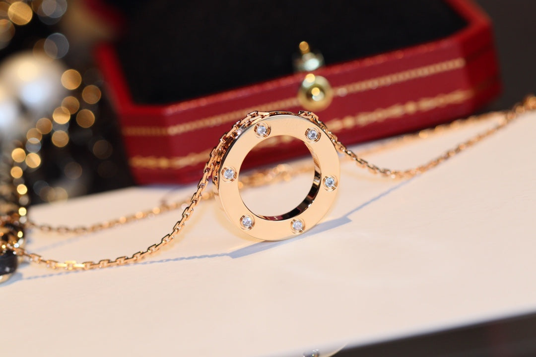GlowLOVE NECKLACE 16MM 6 DIAMONDS PINK GOLD