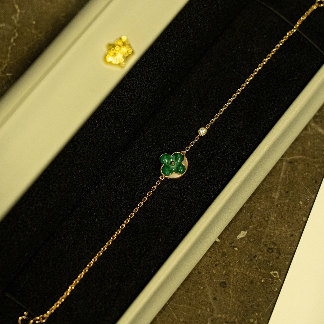 GlowSUN MALACHITE 1 DIAMOND PINK GOLD BRACELET