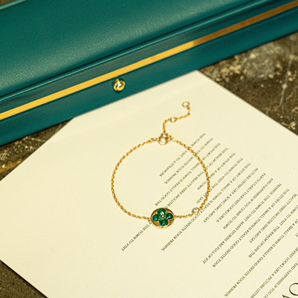 GlowSUN MALACHITE 1 DIAMOND PINK GOLD BRACELET