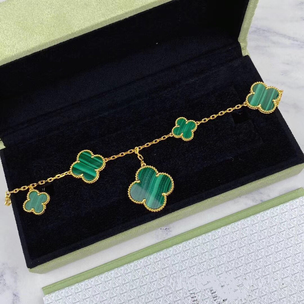 ¡®Glow¡¯MAGIC CLOVER MALACHITE GOLD BRACELET 5 MOTIFS