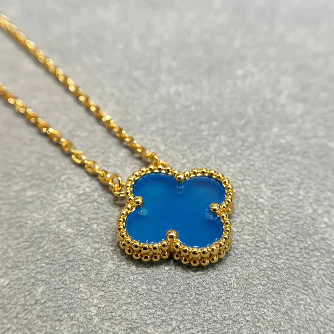 ¡®Glow¡¯CLOVER 15MM BLUE AGATE NECKLACE