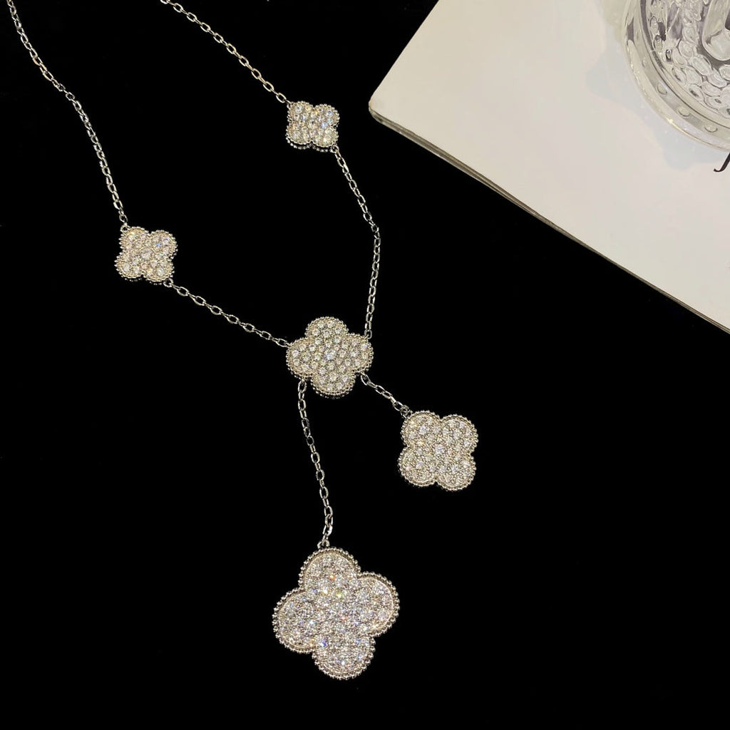 ¡®Glow¡¯CLOVER 5 MOTIFS SILVER DIAMONDS NECKLACE
