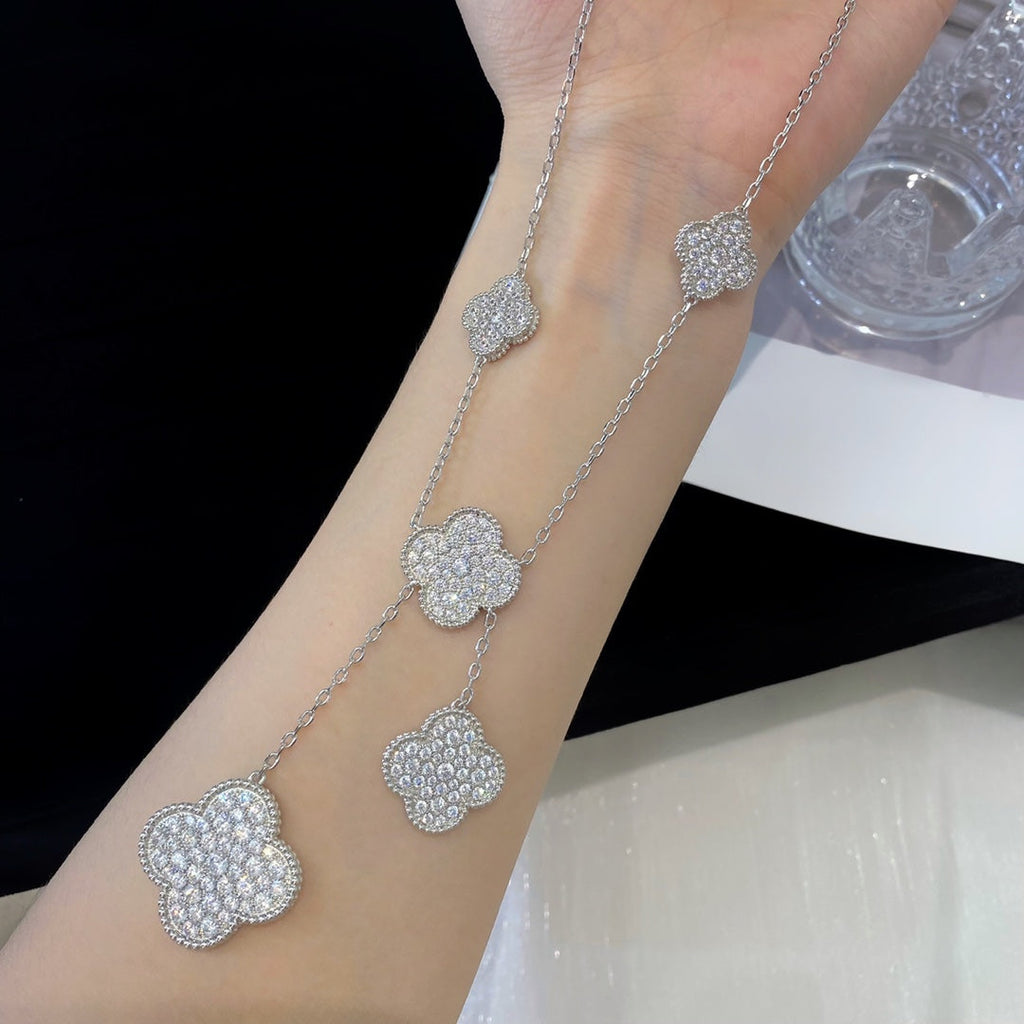 ¡®Glow¡¯CLOVER 5 MOTIFS SILVER DIAMONDS NECKLACE