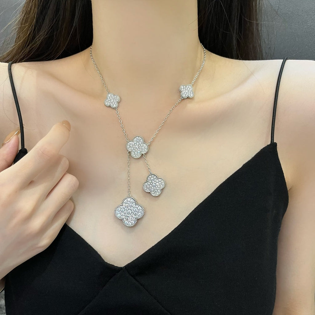 ¡®Glow¡¯CLOVER 5 MOTIFS SILVER DIAMONDS NECKLACE