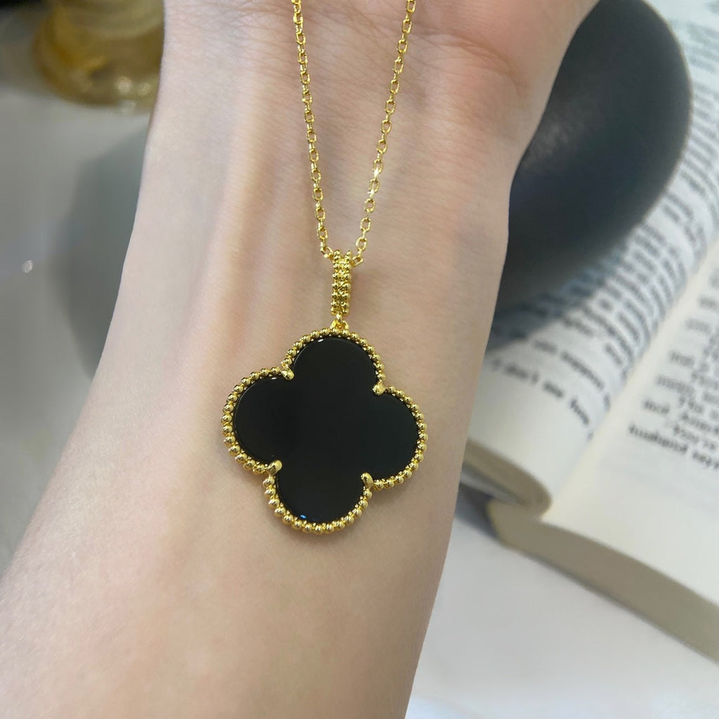 ¡®Glow¡¯CLOVER 25MM NECKLACE GOLD ONYX