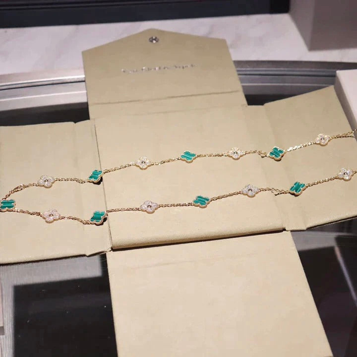¡®Glow¡¯CLOVER 20 MOTIFS MALACHITE DIAMOND NECKLACE