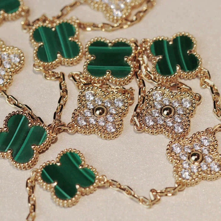 ¡®Glow¡¯CLOVER 20 MOTIFS MALACHITE DIAMOND NECKLACE