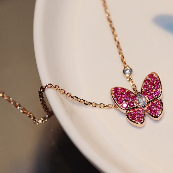 ¡®Glow¡¯BUTTERFLY RED DIAMOND ROSE GOLD NECKLACE