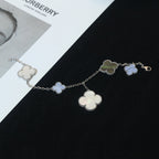 ¡®Glow¡¯CLOVER BRACELET 5 MOTIFS MOP CHALCEDONY SILVER