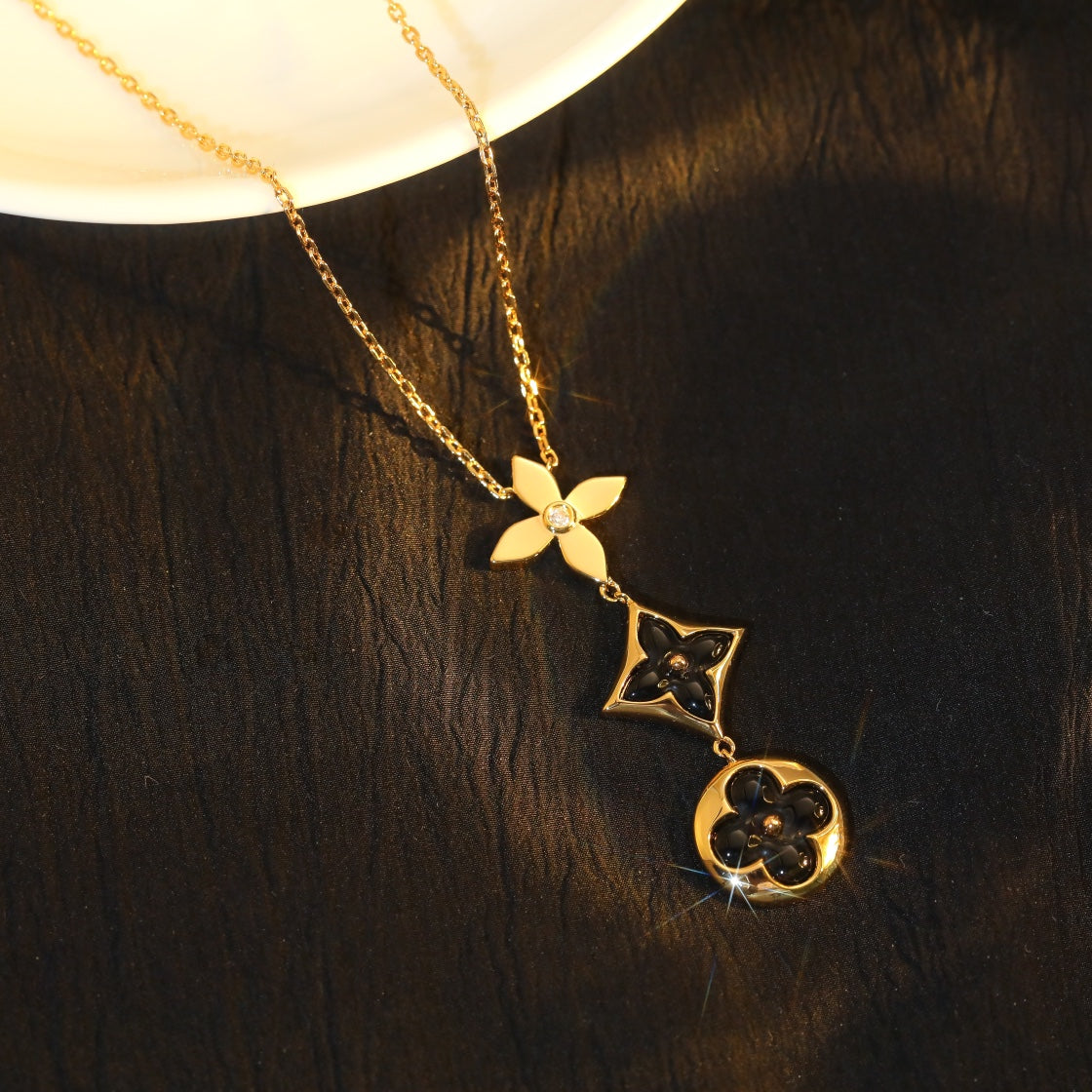 GlowSTAR AND SUN ONYX PINK GOLD NECKLACE