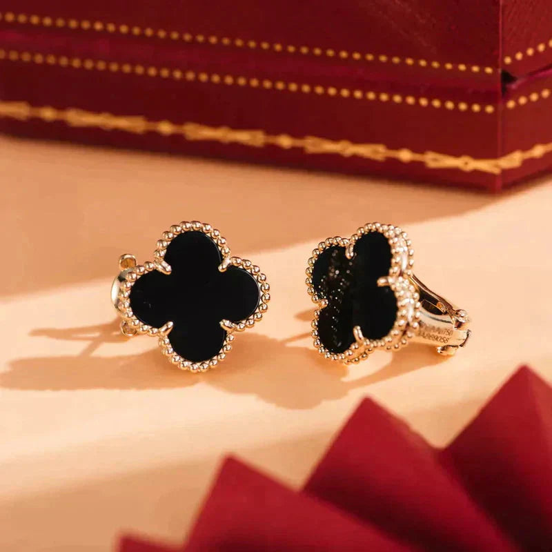 ¡®Glow¡¯CLOVER MEDIUM 1 MOTIFS  ONYX STUD EARRINGS