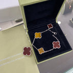 ¡®Glow¡¯CLOVER 5 MOTIFS SIVLER CARNELIAN TIGER EYE BRACELET