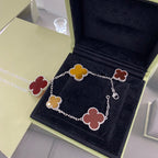 ¡®Glow¡¯CLOVER 5 MOTIFS SIVLER CARNELIAN TIGER EYE BRACELET