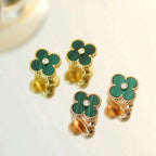 ¡®Glow¡¯CLOVER MEDIUM 1 MOTIFS MALACHITE DIAMOND EARRINGS