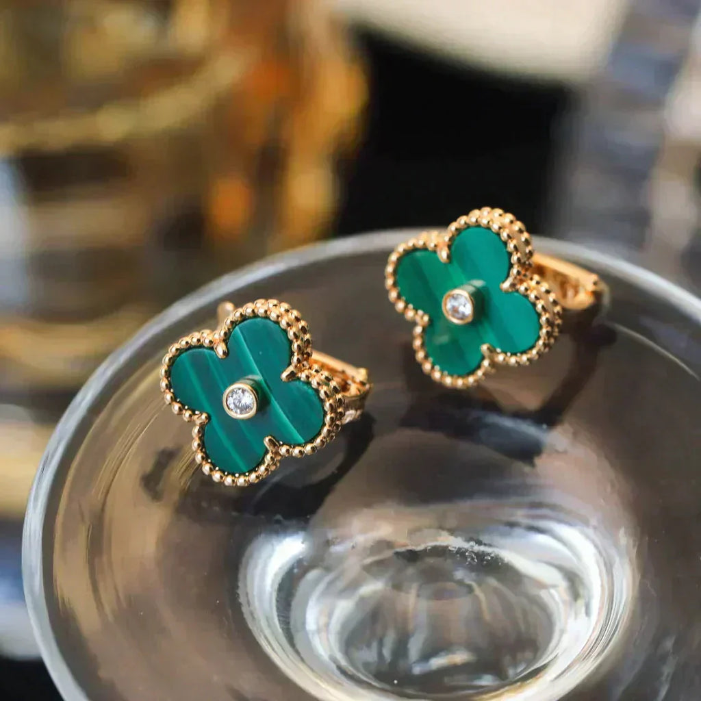 ¡®Glow¡¯CLOVER MEDIUM 1 MOTIFS MALACHITE DIAMOND EARRINGS