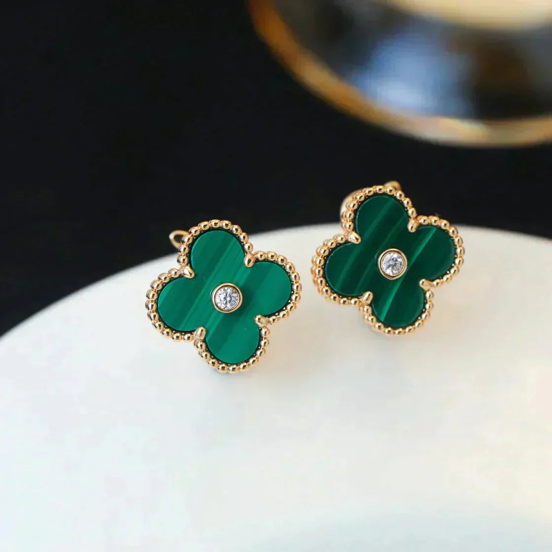 ¡®Glow¡¯CLOVER MEDIUM 1 MOTIFS MALACHITE DIAMOND EARRINGS