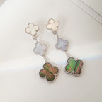 ¡®Glow¡¯CLOVER 3 MOTIFS CHALCEDONY DARK MOP SILVER EARRINGS
