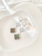 ¡®Glow¡¯CLOVER 3 MOTIFS CHALCEDONY DARK MOP SILVER EARRINGS