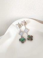 ¡®Glow¡¯CLOVER 3 MOTIFS CHALCEDONY DARK MOP SILVER EARRINGS