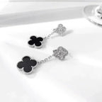 ¡®Glow¡¯CLOVER 2 MOTIFS  DIAMOND ONYX EARRINGS SILVER