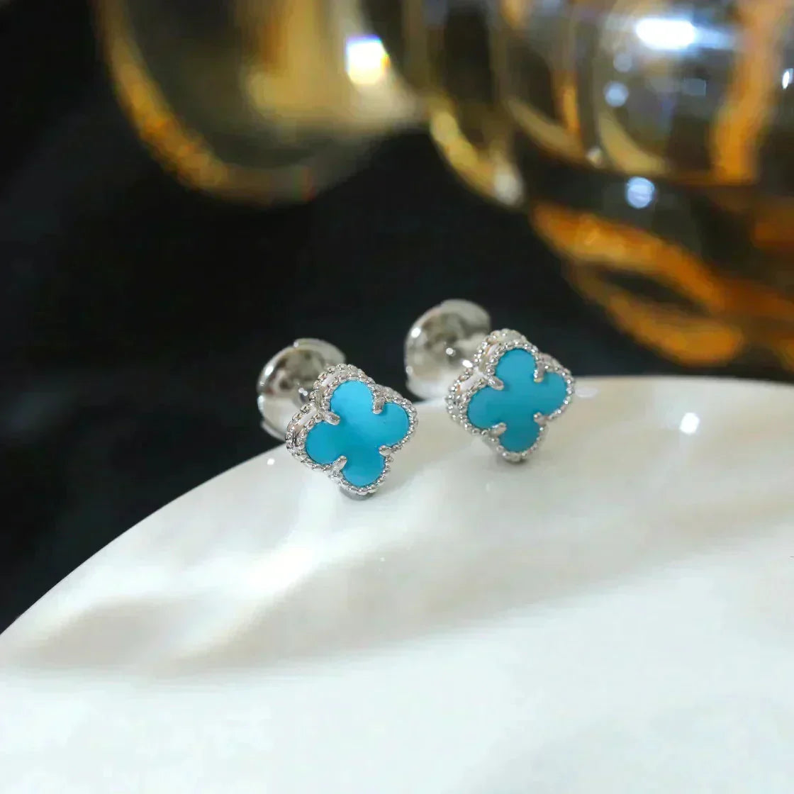 ¡®Glow¡¯CLOVER MINI 9.5MM ONYX STUD EARRINGS SILVER