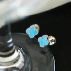 ¡®Glow¡¯CLOVER MINI 9.5MM ONYX STUD EARRINGS SILVER