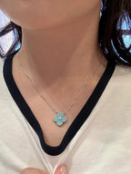 ¡®Glow¡¯CLOVER 1 DIAMOND LIGHT BLUE SILVER NECKLACE
