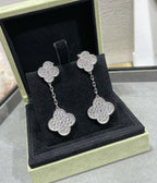 ¡®Glow¡¯CLOVER 2 MOTIFS DIAMOND PAVED SILVER EARRINGS