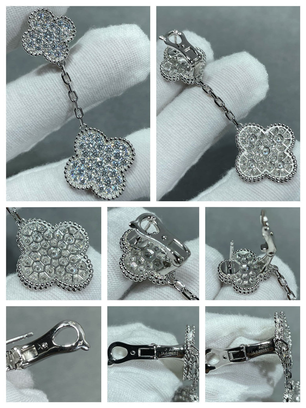¡®Glow¡¯CLOVER 2 MOTIFS DIAMOND PAVED SILVER EARRINGS
