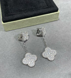 ¡®Glow¡¯CLOVER 2 MOTIFS DIAMOND PAVED SILVER EARRINGS