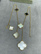 ¡®Glow¡¯CLOVER 6 MOTIF MOP ONYX GOLD NECKLACE