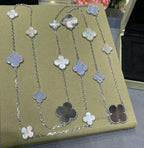 ¡®Glow¡¯CLOVER 16 MOTIF CHALCEDONY MOP SILVER NECKLACE