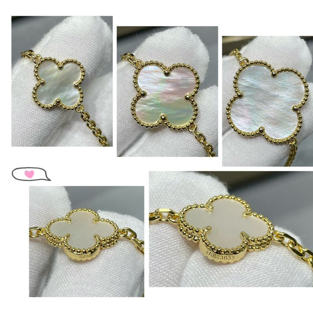 ¡®Glow¡¯CLOVER 16 MOTIF WHITE MOP GOLD NECKLACE