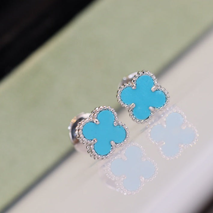 ¡®Glow¡¯CLOVER MINI TURQUOISE SILVER STUD EARRINGS