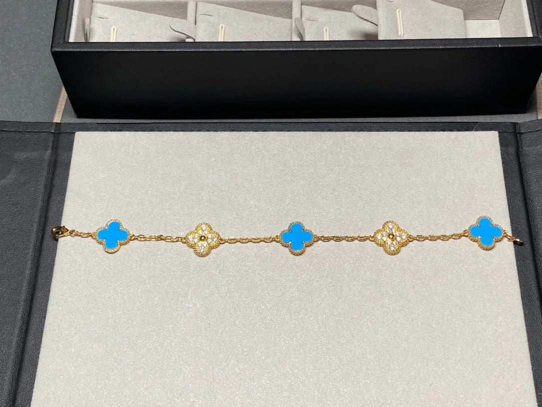 [Glow]New  CLOVER 5 MOTIF BLUE AGATE BRACELET COLLECTION