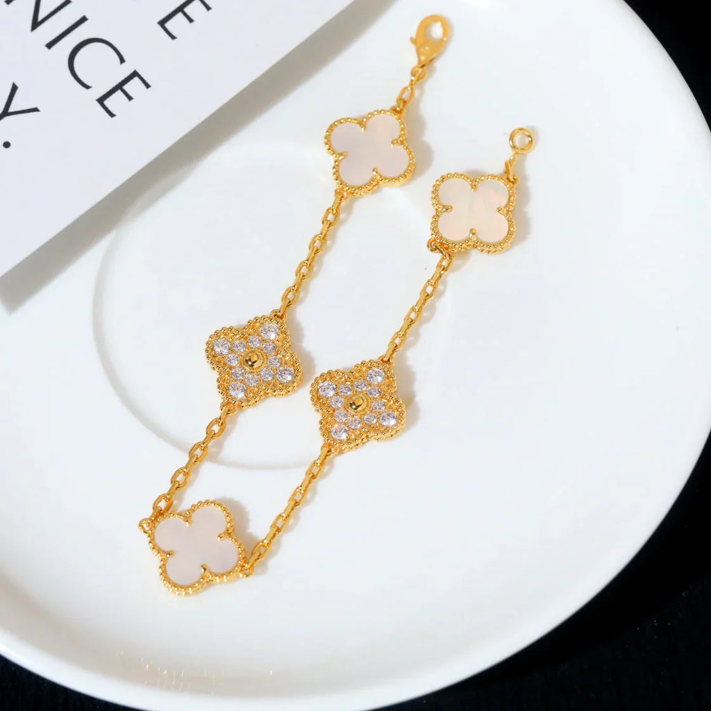 [Glow]New CLOVER WHITE PEARL MOP 5 MOTIF BRACELET COLLECTION