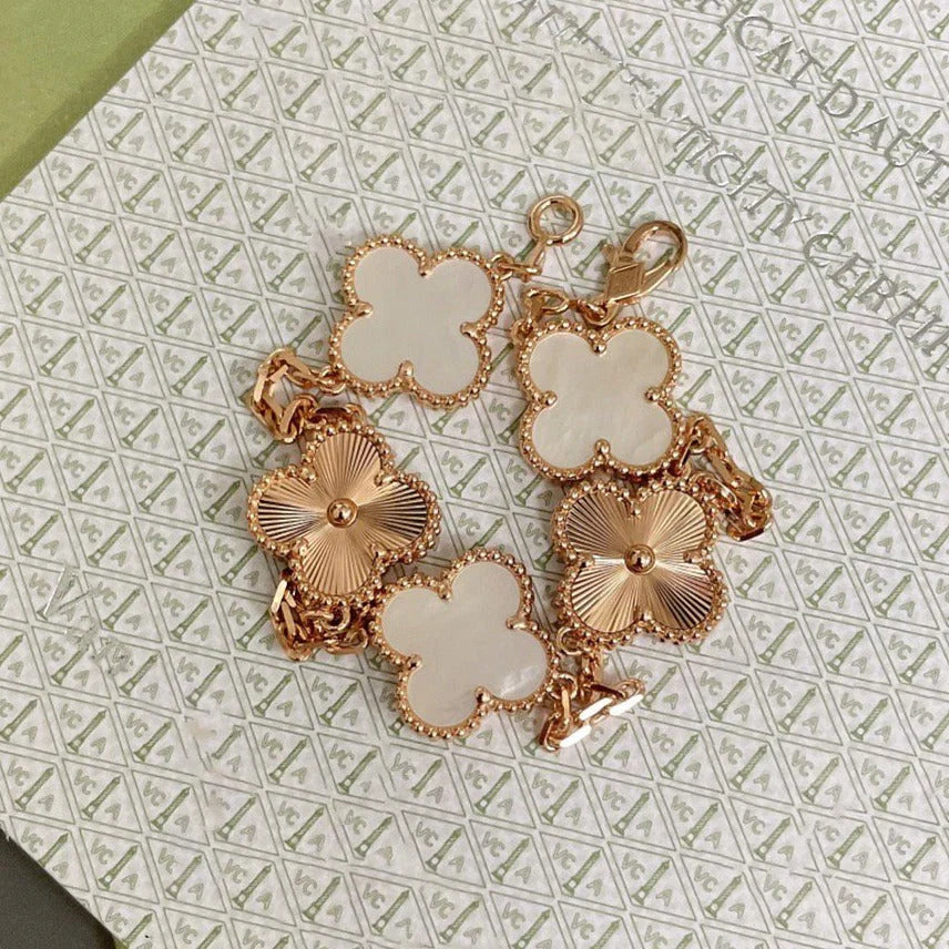 [Glow]New CLOVER WHITE PEARL MOP 5 MOTIF BRACELET COLLECTION