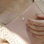 GlowSTAR AND SUN WHITE MOP 2 MOTIF PINK GOLD NECKLACE