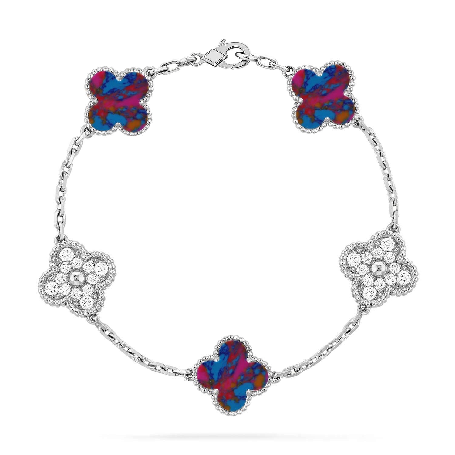 [Glow Jewelry]CLOVER 5 MOTIF COLOR GEMSTONES BRACELET COLLECTION
