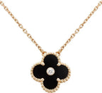 ¡®Glow¡¯CLOVER 15MM DIAMOND ONYX NECKLACE