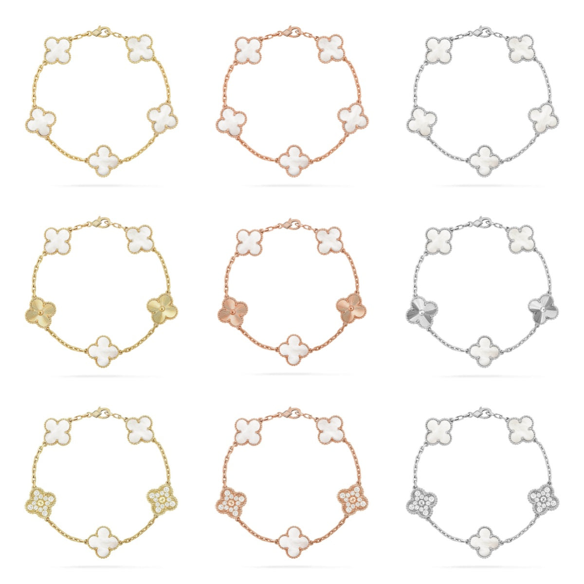 [Glow]New CLOVER WHITE PEARL MOP 5 MOTIF BRACELET COLLECTION