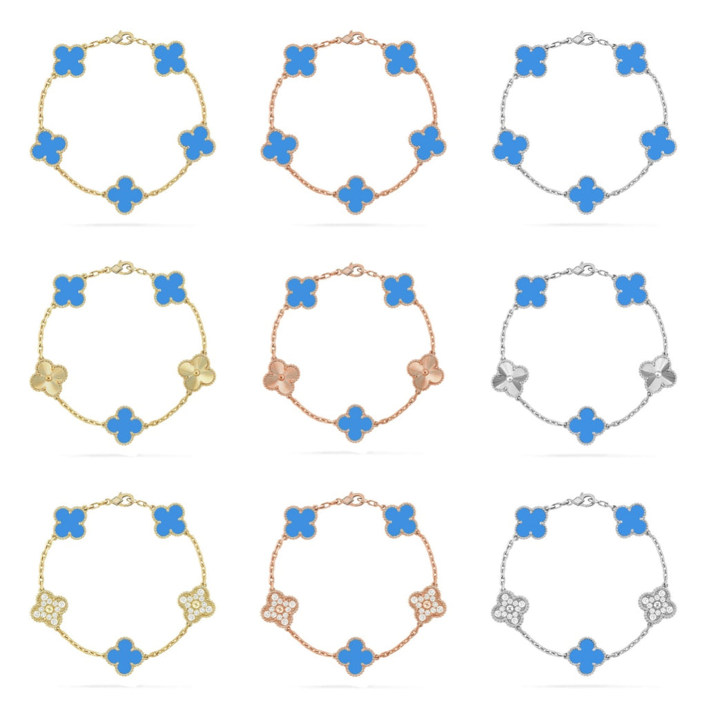 [Glow]New  CLOVER 5 MOTIF BLUE AGATE BRACELET COLLECTION